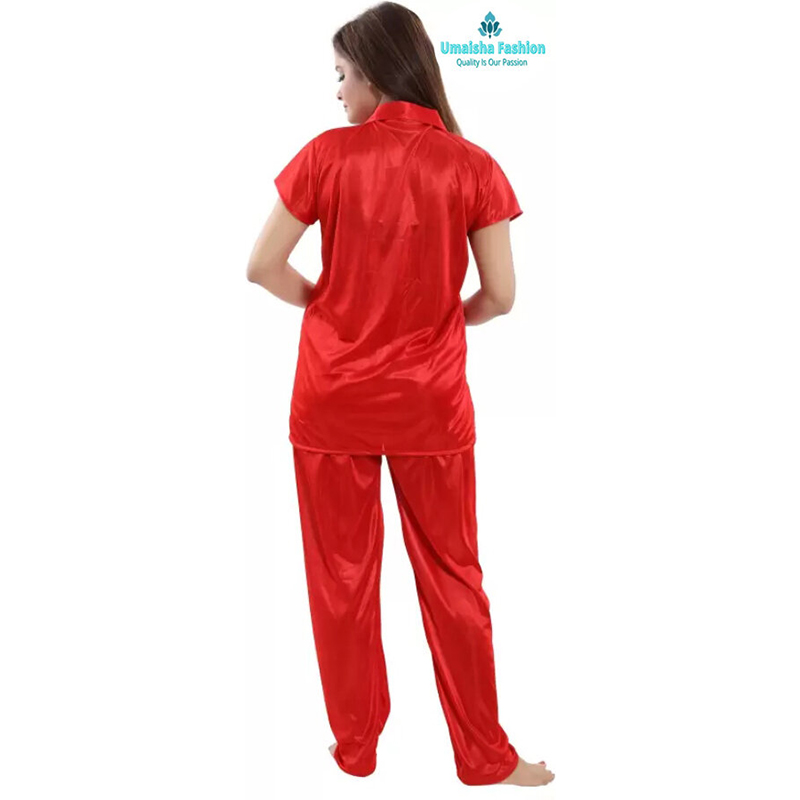 Picture of Comfortable Nightwear for Women - Short Sleeve Shirt and Pant Nighty- Elegant and Refined Nightdress - Comfortable for All Seasons - Red - Int:36
