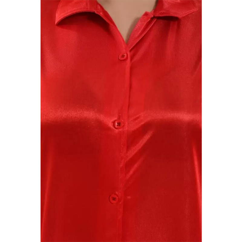 Picture of Comfortable Nightwear for Women - Short Sleeve Shirt and Pant Nighty- Elegant and Refined Nightdress - Comfortable for All Seasons - Red - Int:36