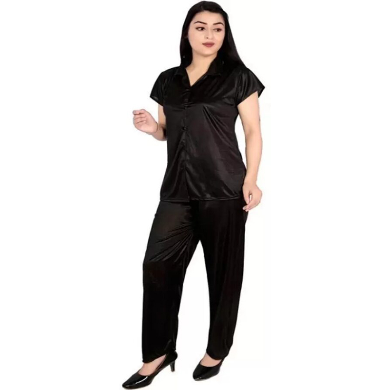 Picture of Comfortable Nightwear for Women - Short Sleeve Shirt and Pant Nighty- Elegant and Refined Nightdress - Comfortable for All Seasons - Black - Int:33