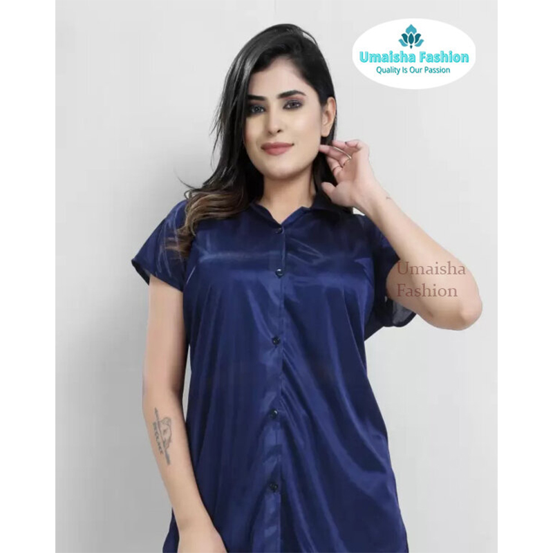 Picture of Comfortable Nightwear for Women - Short Sleeve Shirt and Pant Nighty- Elegant and Refined Nightdress - Comfortable for All Seasons - Navy Blue - Int:32