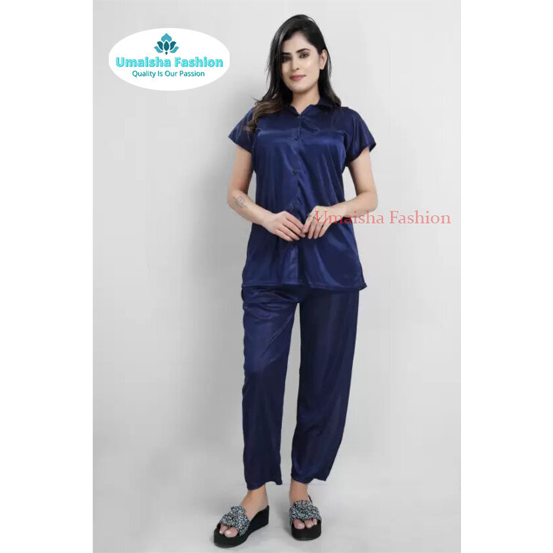 Picture of Comfortable Nightwear for Women - Short Sleeve Shirt and Pant Nighty- Elegant and Refined Nightdress - Comfortable for All Seasons - Navy Blue - Int:33