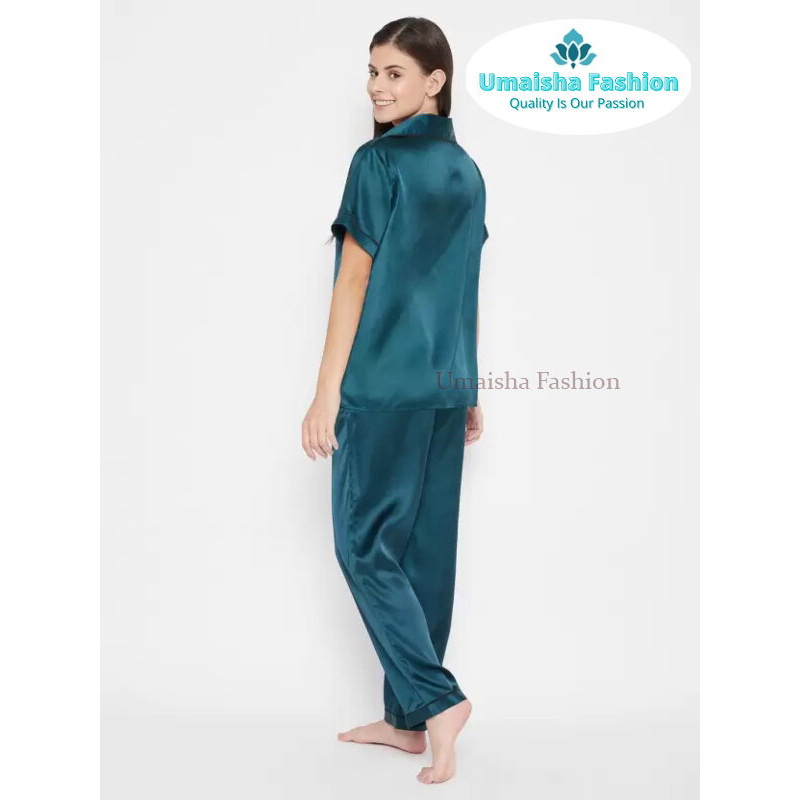 Picture of Comfortable Nightwear for Women - Short Sleeve Shirt and Pant Nighty- Elegant and Refined Nightdress - Comfortable for All Seasons - Green - Int:36