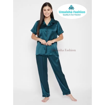 Picture of Comfortable Nightwear for Women - Short Sleeve Shirt and Pant Nighty- Elegant and Refined Nightdress - Comfortable for All Seasons - Green - Int:34
