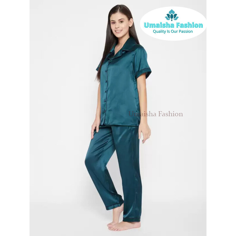 Picture of Comfortable Nightwear for Women - Short Sleeve Shirt and Pant Nighty- Elegant and Refined Nightdress - Comfortable for All Seasons - Green - Int:34