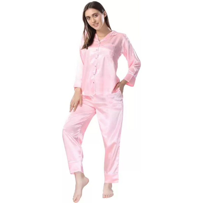 Picture of Comfortable Nightwear for Women - Short Sleeve Shirt and Pant Nighty- Elegant and Refined Nightdress - Comfortable for All Seasons - baby pink - Int:38