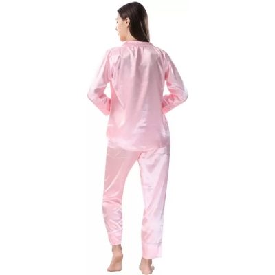 Picture of Comfortable Nightwear for Women - Short Sleeve Shirt and Pant Nighty- Elegant and Refined Nightdress - Comfortable for All Seasons - baby pink - Int:33