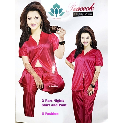 Picture of Comfortable Nightwear for Women - Short Sleeve Shirt and Pant Nighty- Elegant and Refined Nightdress - Comfortable for All Seasons - majenta - Int:36