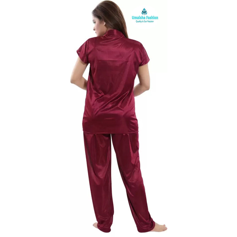 Picture of Comfortable Nightwear for Women - Short Sleeve Shirt and Pant Nighty- Elegant and Refined Nightdress - Comfortable for All Seasons - Maroon - Int:34