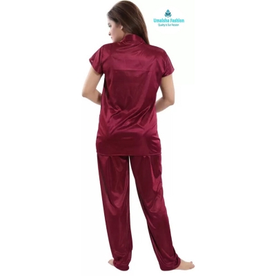 Picture of Comfortable Nightwear for Women - Short Sleeve Shirt and Pant Nighty- Elegant and Refined Nightdress - Comfortable for All Seasons - Maroon - Int:34