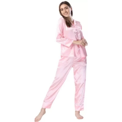 Picture of Comfortable Nightwear for Women - Short Sleeve Shirt and Pant Nighty- Elegant and Refined Nightdress - Comfortable for All Seasons - baby pink - Int:32