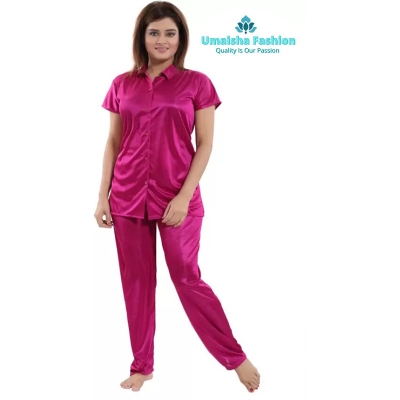 Picture of Comfortable Nightwear for Women - Short Sleeve Shirt and Pant Nighty- Elegant and Refined Nightdress - Comfortable for All Seasons - majenta - Int:38