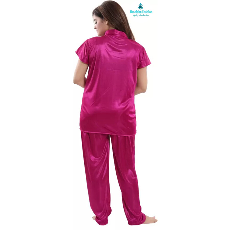 Picture of Comfortable Nightwear for Women - Short Sleeve Shirt and Pant Nighty- Elegant and Refined Nightdress - Comfortable for All Seasons - majenta - Int:38