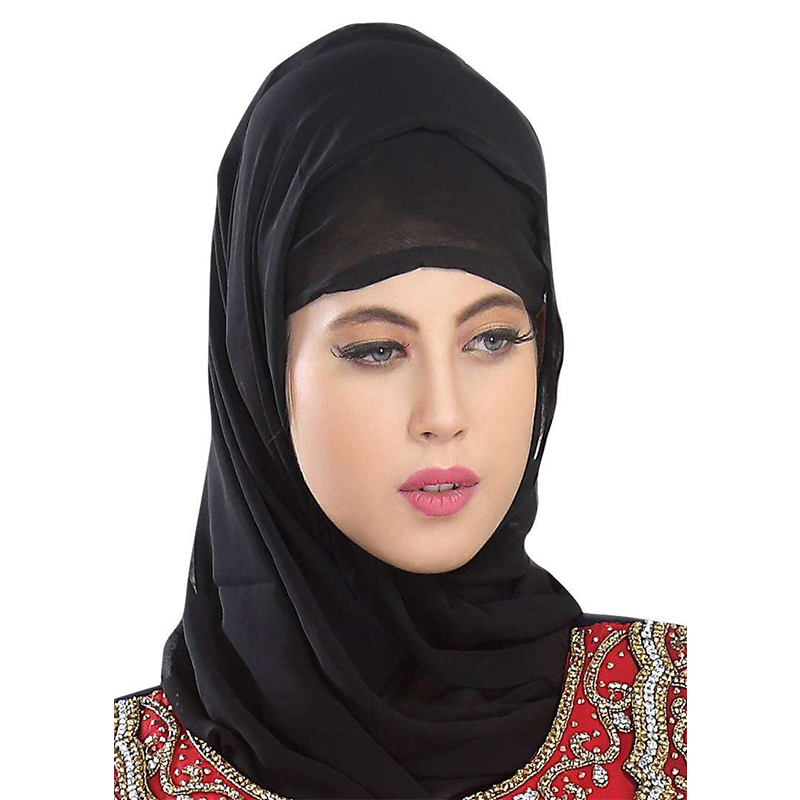Picture of Georgette hijab, Hijab Cap and Sun protector Hand Gloves - Black - Int: One size