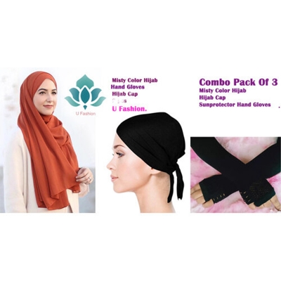 Picture of Georgette hijab, Hijab Cap and Sun protector Hand Gloves - misty - Int: One size