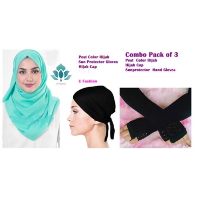 Picture of Georgette hijab, Hijab Cap and Sun protector Hand Gloves - pest - Int: One size