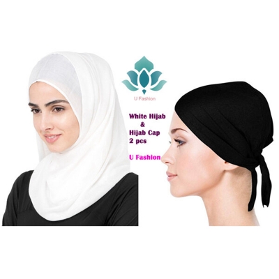 Picture of Chiffon Georgette Hijab And Hijab Cap for Woman - White - Int: One size