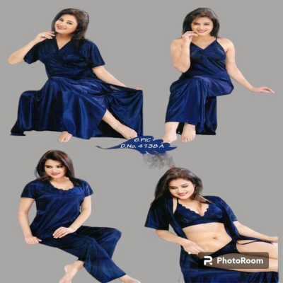 Picture of Women High Quality Exclusive Women's Night Wear Nighty Dresses - Fashionable 6 Part Night Dress - Perfect for Special Occasions - Navy Blue - Int:36