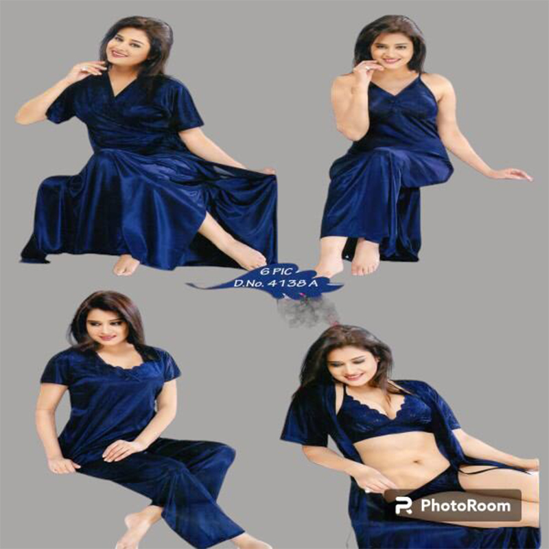Picture of Women High Quality Exclusive Women's Night Wear Nighty Dresses - Fashionable 6 Part Night Dress - Perfect for Special Occasions - Navy Blue - Int:32