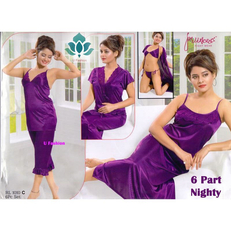 Picture of Women High Quality Exclusive Women's Night Wear Nighty Dresses - Fashionable 6 Part Night Dress - Perfect for Special Occasions - Purple - Int:34