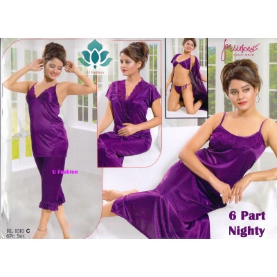 Picture of Women High Quality Exclusive Women's Night Wear Nighty Dresses - Fashionable 6 Part Night Dress - Perfect for Special Occasions - Purple - Int:33