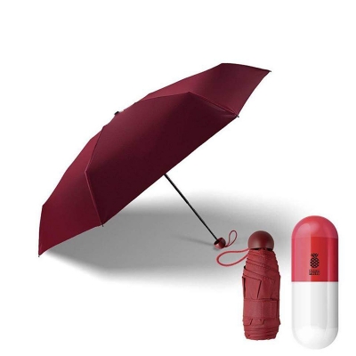 Picture of 7" Mini Folding Capsule Umbrella With Cute Capsule Case - Maroon - Int: One size