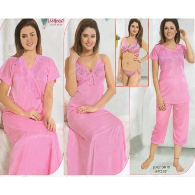Picture of Fashionable Ladies Silk Satin Night Dress with Six Part Sleeveless Nighties - Comfort for Night - Blush Pink - Int:30