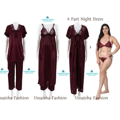 Picture of Fashionable Ladies Silk Satin Night Dress with Six Part Sleeveless Nighties - Comfort for Night - kolija color - Int:30