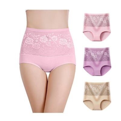 Picture of Women Underwear High Waist Cotton Panties Full Coverage Ladies Briefs- 1pcs - Panty - Multicolor - Waist:38