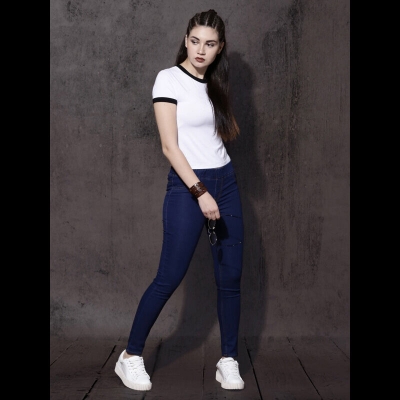 Picture of Jeans Style Streachable Slim fit Skinny Denim Pencil Teenage Pant - Navy Blue - Waist:36