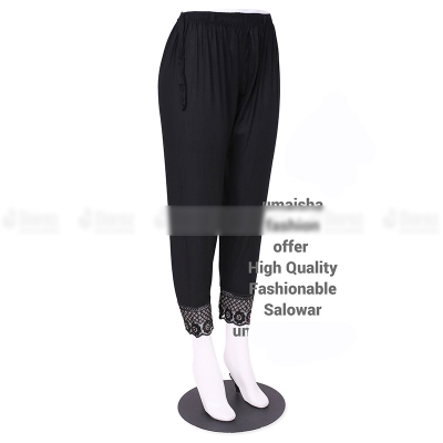 Picture of Ladies Pant Cut Bottom Ful China linen Payjama Jeggings - Black - Waist:30