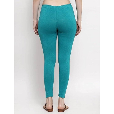 Picture of FreeSize Stretchable Ankle Length Churidar Cotton Leggings tiles ties for Girls/Ladies - Turquoise - Int:M