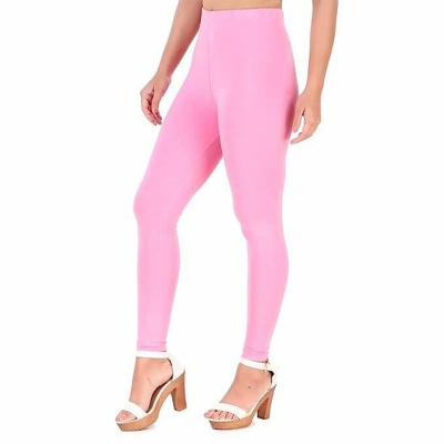 Picture of FreeSize Stretchable Ankle Length Churidar Cotton Leggings tiles ties for Girls/Ladies - Baby Pink - Int:M