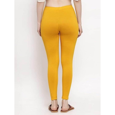 Picture of FreeSize Stretchable Ankle Length Churidar Cotton Leggings tiles ties for Girls/Ladies - Yellow - Int:M