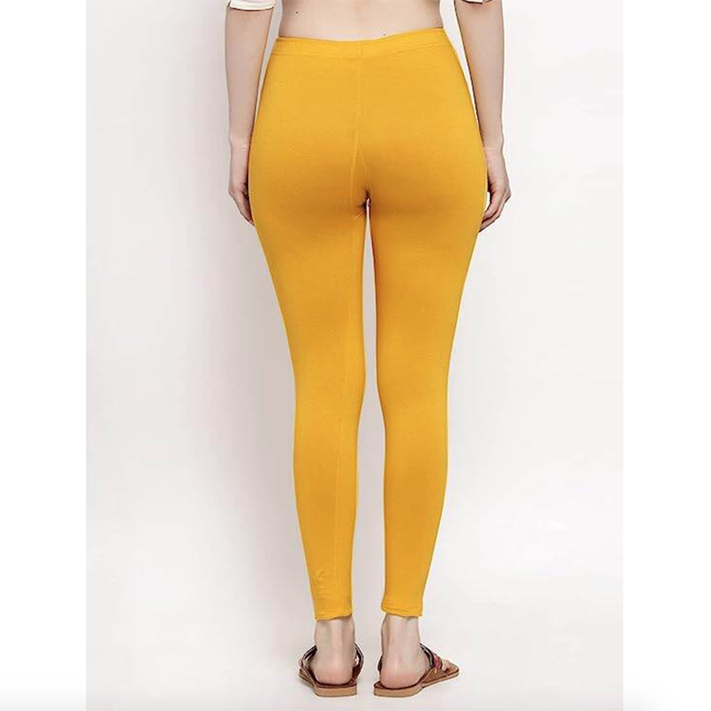 Picture of FreeSize Stretchable Ankle Length Churidar Cotton Leggings tiles ties for Girls/Ladies - Yellow - Int:XXL