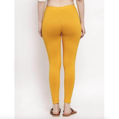 Picture of FreeSize Stretchable Ankle Length Churidar Cotton Leggings tiles ties for Girls/Ladies - Yellow - Int:XXL