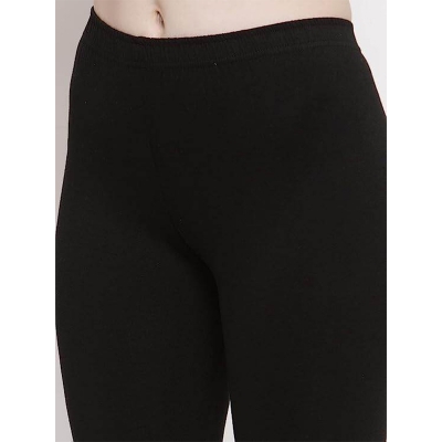 Picture of FreeSize Stretchable Ankle Length Churidar Cotton Leggings tiles ties for Girls/Ladies - Black - Int:XL