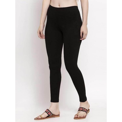 Picture of FreeSize Stretchable Ankle Length Churidar Cotton Leggings tiles ties for Girls/Ladies - Black - Int:XXL
