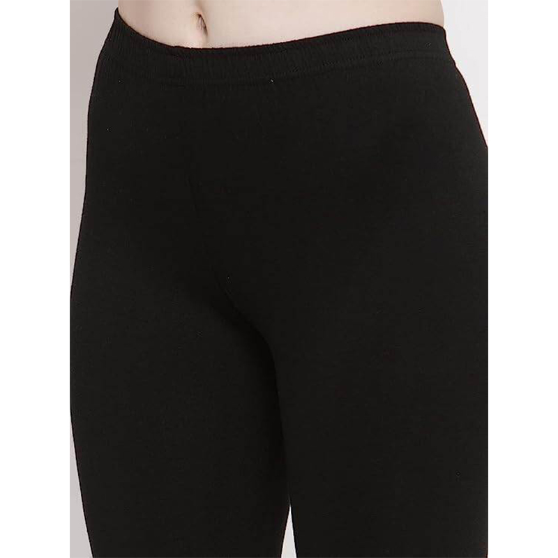 Picture of FreeSize Stretchable Ankle Length Churidar Cotton Leggings tiles ties for Girls/Ladies - Black - Int:XXL