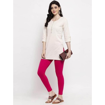 Picture of FreeSize Stretchable Ankle Length Churidar Cotton Leggings tiles ties for Girls/Ladies - Magenta - Int:XXL