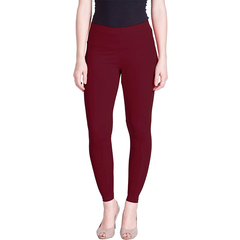 Picture of FreeSize Stretchable Ankle Length Churidar Cotton Leggings tiles ties for Girls/Ladies - Maroon - Int:M