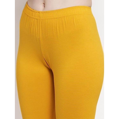 Picture of FreeSize Stretchable Ankle Length Churidar Cotton Leggings tiles ties for Girls/Ladies - Yellow - Int:L
