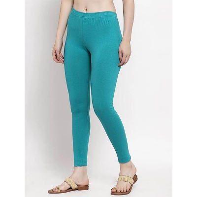 Picture of FreeSize Stretchable Ankle Length Churidar Cotton Leggings tiles ties for Girls/Ladies - Turquoise - Int:L