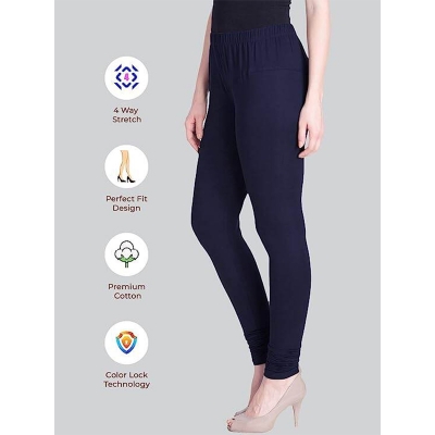 Picture of FreeSize Stretchable Ankle Length Churidar Cotton Leggings tiles ties for Girls/Ladies - Navy Blue - Int:L