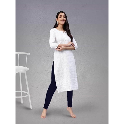 Picture of FreeSize Stretchable Ankle Length Churidar Cotton Leggings tiles ties for Girls/Ladies - Navy Blue - Int:L