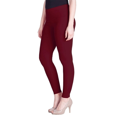 Picture of FreeSize Stretchable Ankle Length Churidar Cotton Leggings tiles ties for Girls/Ladies - Maroon - Int:L