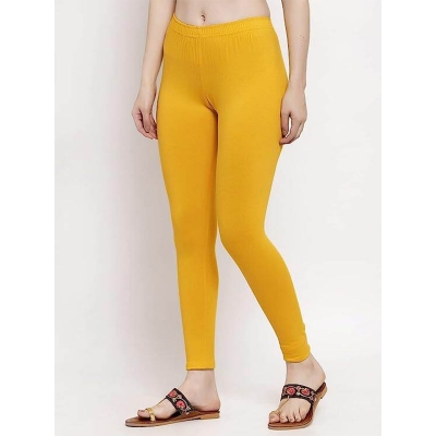 Picture of FreeSize Stretchable Ankle Length Churidar Cotton Leggings tiles ties for Girls/Ladies - Yellow - Int:XL