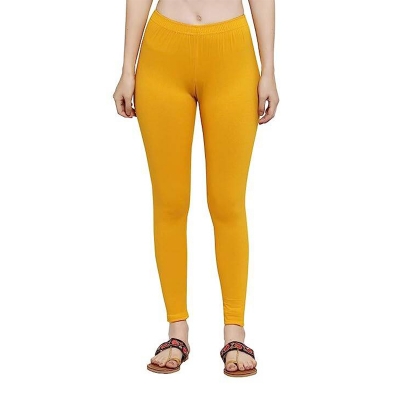 Picture of FreeSize Stretchable Ankle Length Churidar Cotton Leggings tiles ties for Girls/Ladies - Yellow - Int:XL