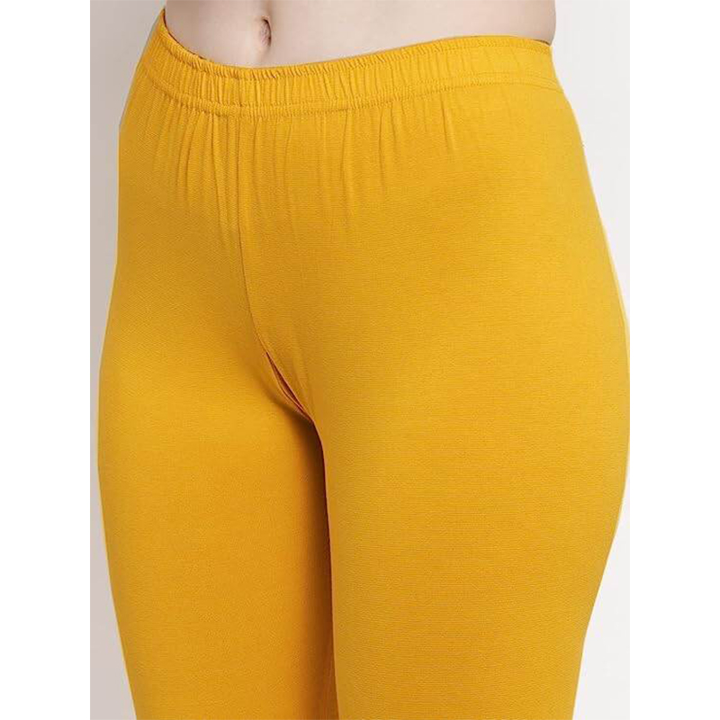 Picture of FreeSize Stretchable Ankle Length Churidar Cotton Leggings tiles ties for Girls/Ladies - Yellow - Int:XL