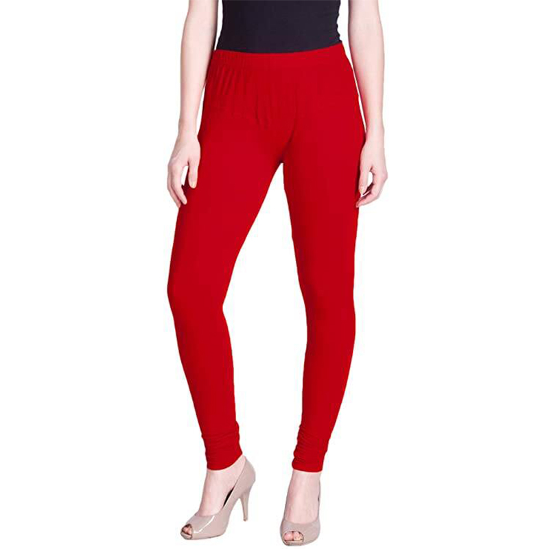 Picture of FreeSize Stretchable Ankle Length Churidar Cotton Leggings tiles ties for Girls/Ladies - Red - Int:L