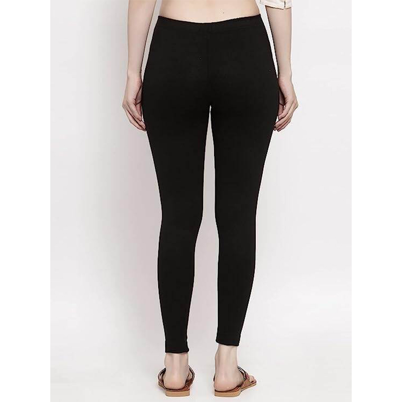 Picture of FreeSize Stretchable Ankle Length Churidar Cotton Leggings tiles ties for Girls/Ladies - Black - Int:L